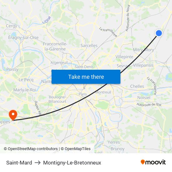 Saint-Mard to Montigny-Le-Bretonneux map