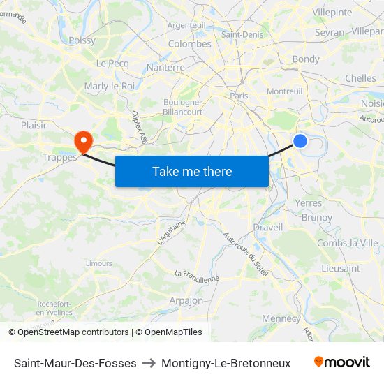Saint-Maur-Des-Fosses to Montigny-Le-Bretonneux map