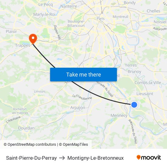 Saint-Pierre-Du-Perray to Montigny-Le-Bretonneux map