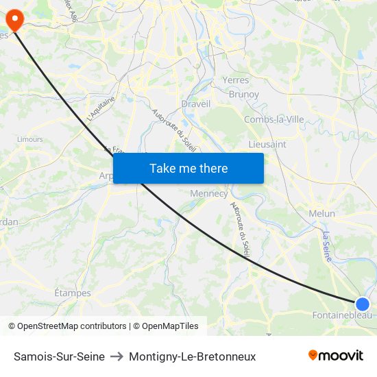 Samois-Sur-Seine to Montigny-Le-Bretonneux map