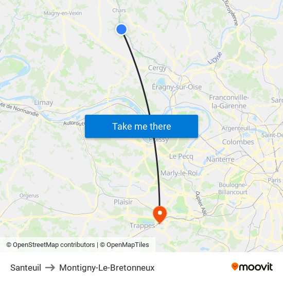 Santeuil to Montigny-Le-Bretonneux map