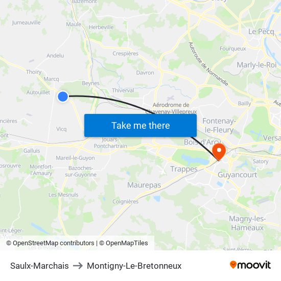 Saulx-Marchais to Montigny-Le-Bretonneux map
