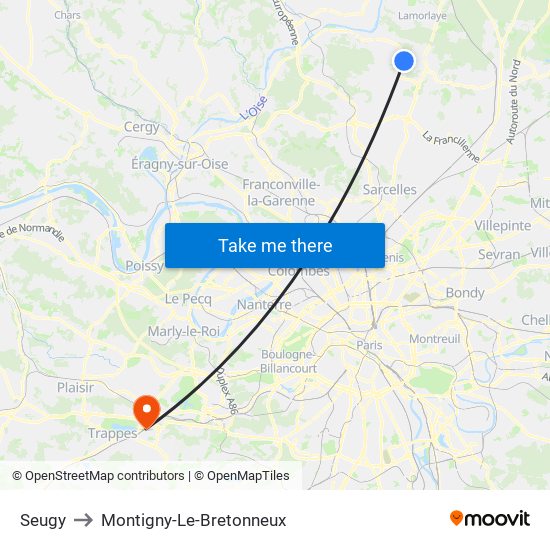 Seugy to Montigny-Le-Bretonneux map