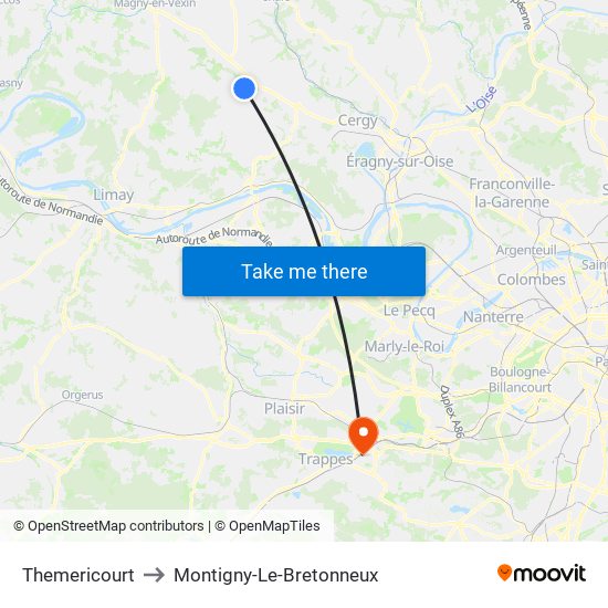Themericourt to Montigny-Le-Bretonneux map