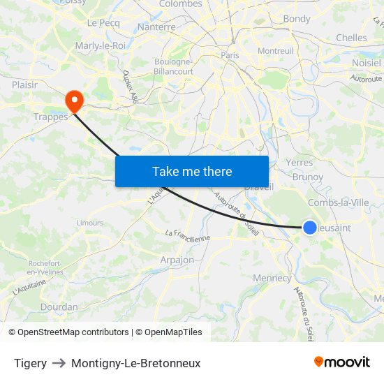 Tigery to Montigny-Le-Bretonneux map