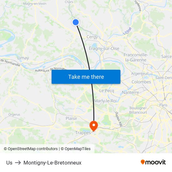 Us to Montigny-Le-Bretonneux map