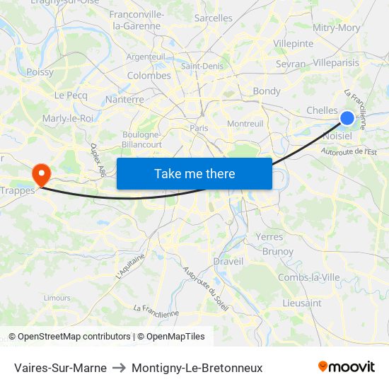 Vaires-Sur-Marne to Montigny-Le-Bretonneux map