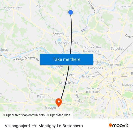 Vallangoujard to Montigny-Le-Bretonneux map