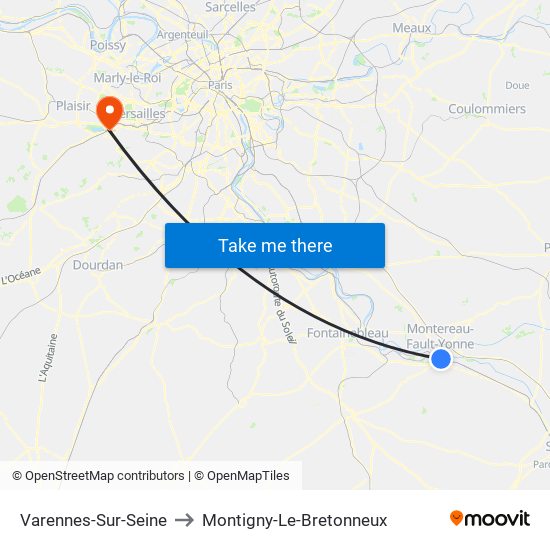 Varennes-Sur-Seine to Montigny-Le-Bretonneux map