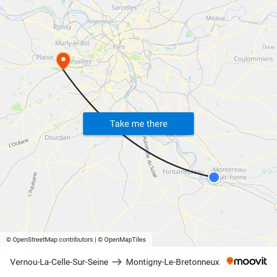 Vernou-La-Celle-Sur-Seine to Montigny-Le-Bretonneux map