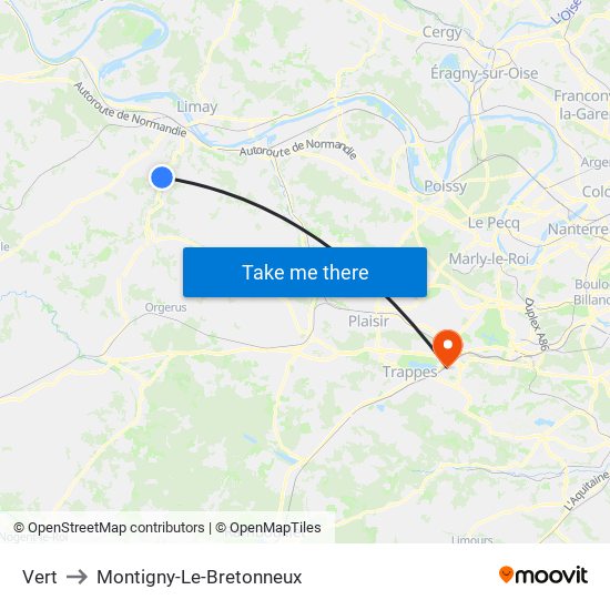 Vert to Montigny-Le-Bretonneux map