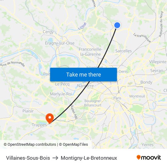 Villaines-Sous-Bois to Montigny-Le-Bretonneux map