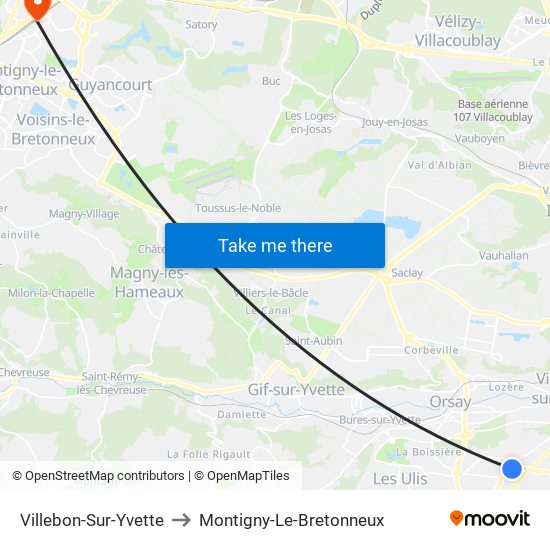 Villebon-Sur-Yvette to Montigny-Le-Bretonneux map