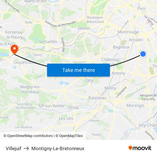 Villejuif to Montigny-Le-Bretonneux map