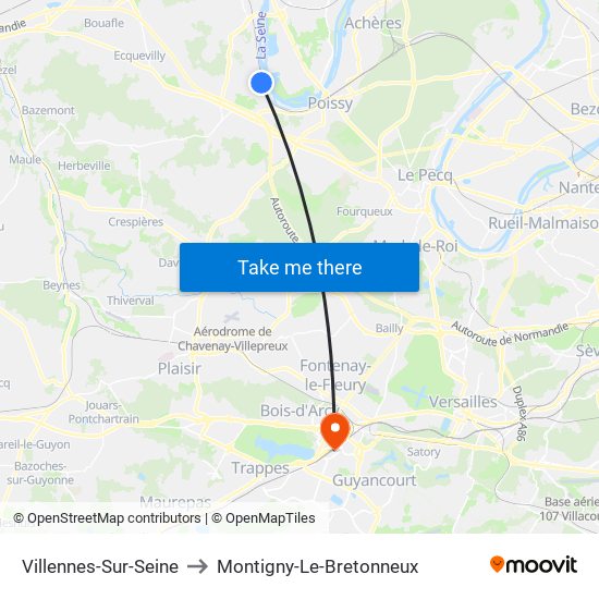 Villennes-Sur-Seine to Montigny-Le-Bretonneux map