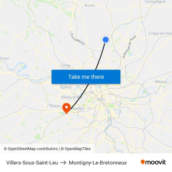 Villers-Sous-Saint-Leu to Montigny-Le-Bretonneux map
