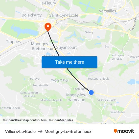 Villiers-Le-Bacle to Montigny-Le-Bretonneux map