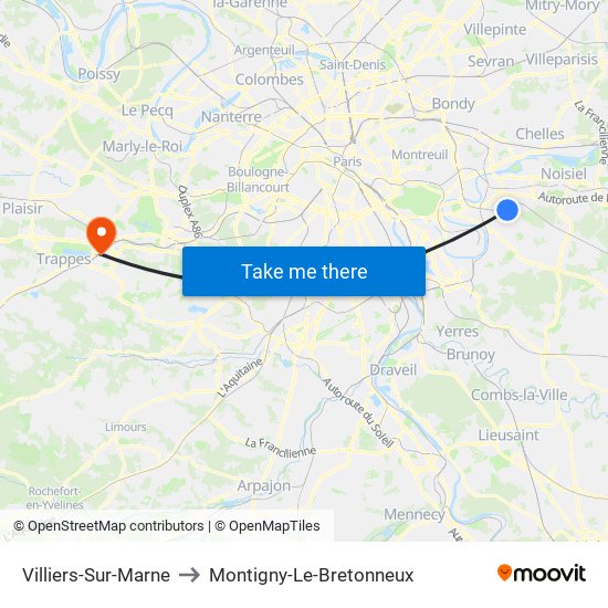 Villiers-Sur-Marne to Montigny-Le-Bretonneux map