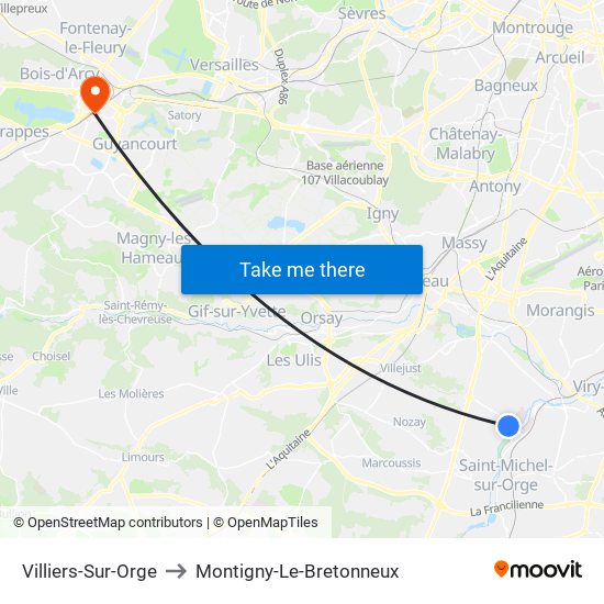 Villiers-Sur-Orge to Montigny-Le-Bretonneux map