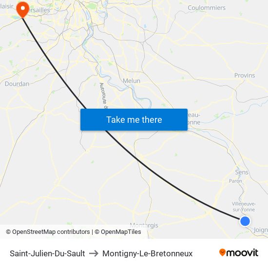 Saint-Julien-Du-Sault to Montigny-Le-Bretonneux map