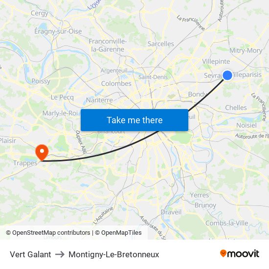 Vert Galant to Montigny-Le-Bretonneux map