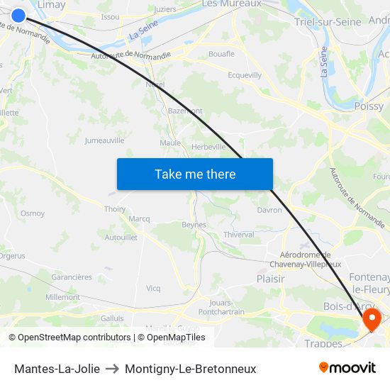 Mantes-La-Jolie to Montigny-Le-Bretonneux map