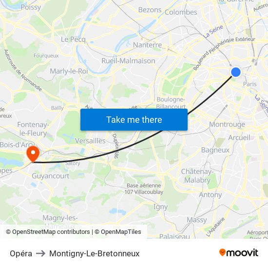 Opéra to Montigny-Le-Bretonneux map