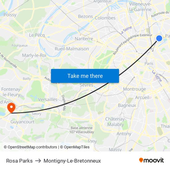 Rosa Parks to Montigny-Le-Bretonneux map