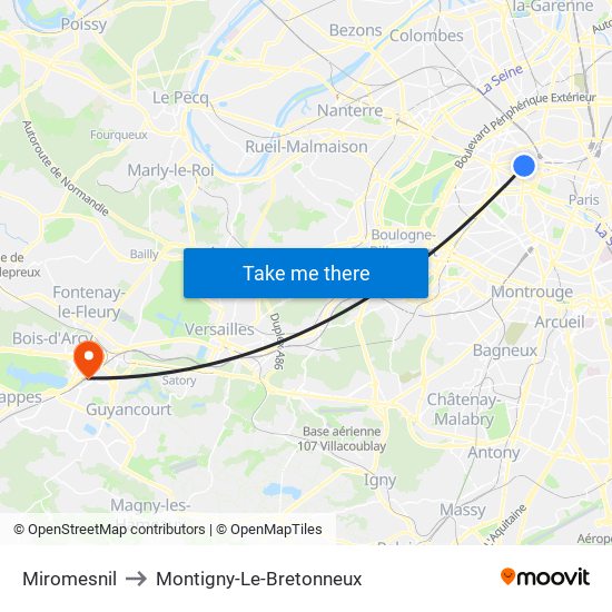 Miromesnil to Montigny-Le-Bretonneux map