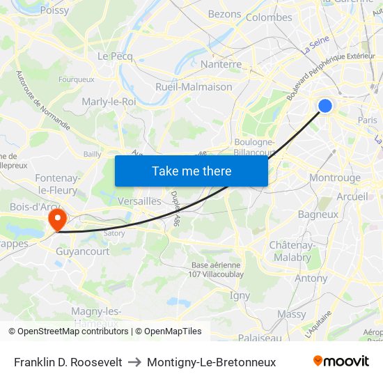 Franklin D. Roosevelt to Montigny-Le-Bretonneux map