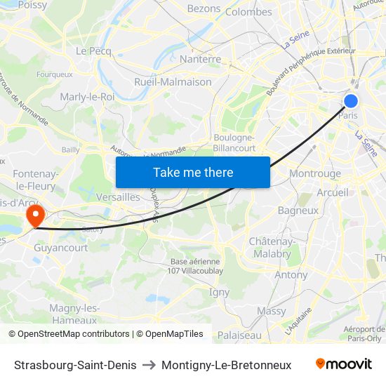 Strasbourg-Saint-Denis to Montigny-Le-Bretonneux map