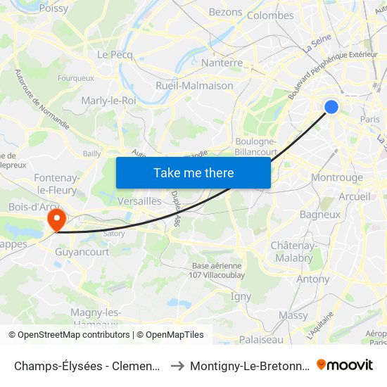 Champs-Élysées - Clemenceau to Montigny-Le-Bretonneux map