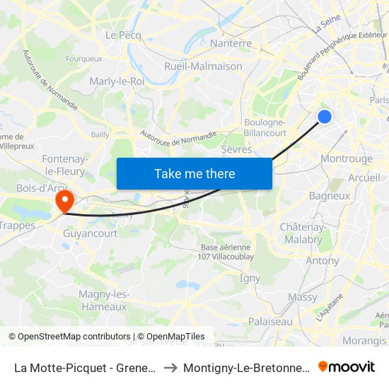 La Motte-Picquet - Grenelle to Montigny-Le-Bretonneux map