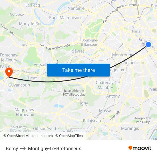 Bercy to Montigny-Le-Bretonneux map