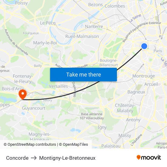 Concorde to Montigny-Le-Bretonneux map