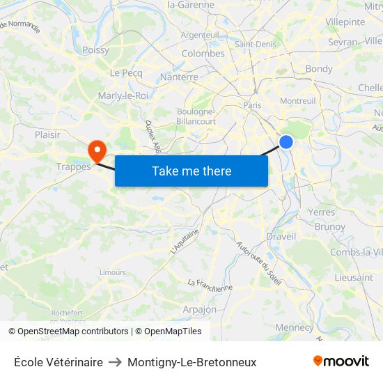 École Vétérinaire to Montigny-Le-Bretonneux map