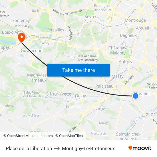 Place de la Libération to Montigny-Le-Bretonneux map