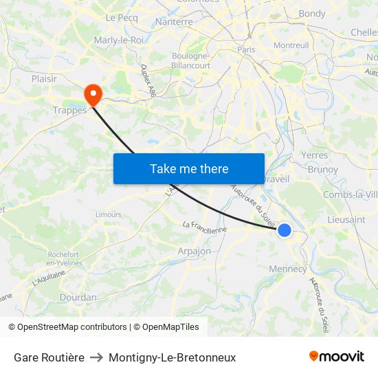 Gare Routière to Montigny-Le-Bretonneux map