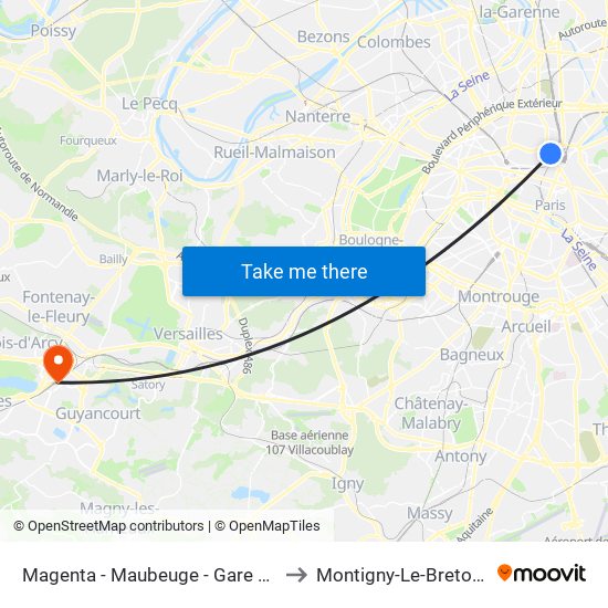 Magenta - Maubeuge - Gare du Nord to Montigny-Le-Bretonneux map