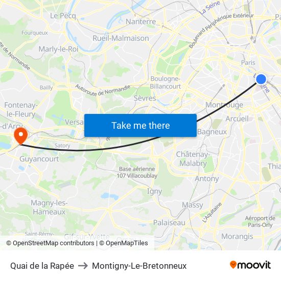 Quai de la Rapée to Montigny-Le-Bretonneux map