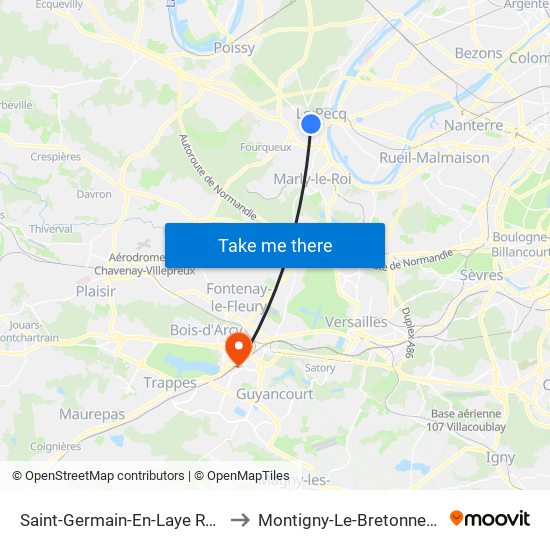 Saint-Germain-En-Laye RER to Montigny-Le-Bretonneux map