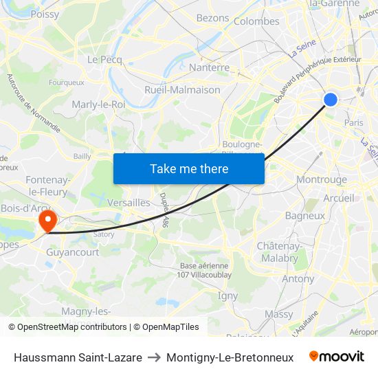 Haussmann Saint-Lazare to Montigny-Le-Bretonneux map