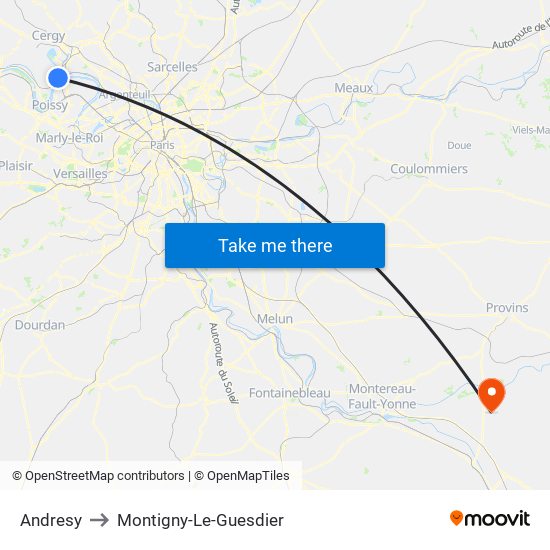 Andresy to Montigny-Le-Guesdier map