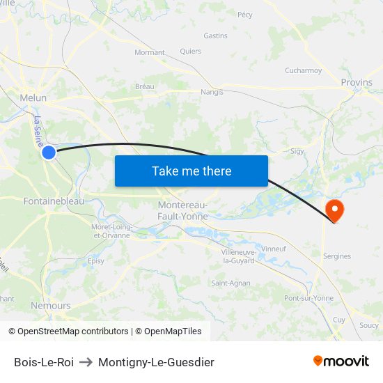 Bois-Le-Roi to Montigny-Le-Guesdier map