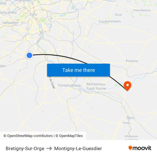 Bretigny-Sur-Orge to Montigny-Le-Guesdier map