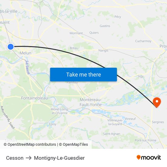 Cesson to Montigny-Le-Guesdier map