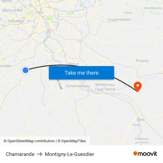 Chamarande to Montigny-Le-Guesdier map