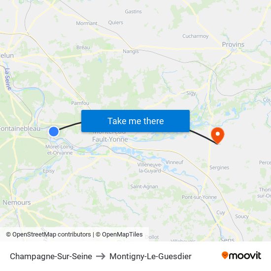 Champagne-Sur-Seine to Montigny-Le-Guesdier map