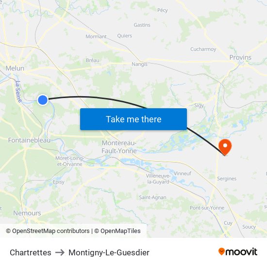 Chartrettes to Montigny-Le-Guesdier map