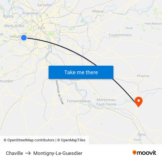 Chaville to Montigny-Le-Guesdier map
